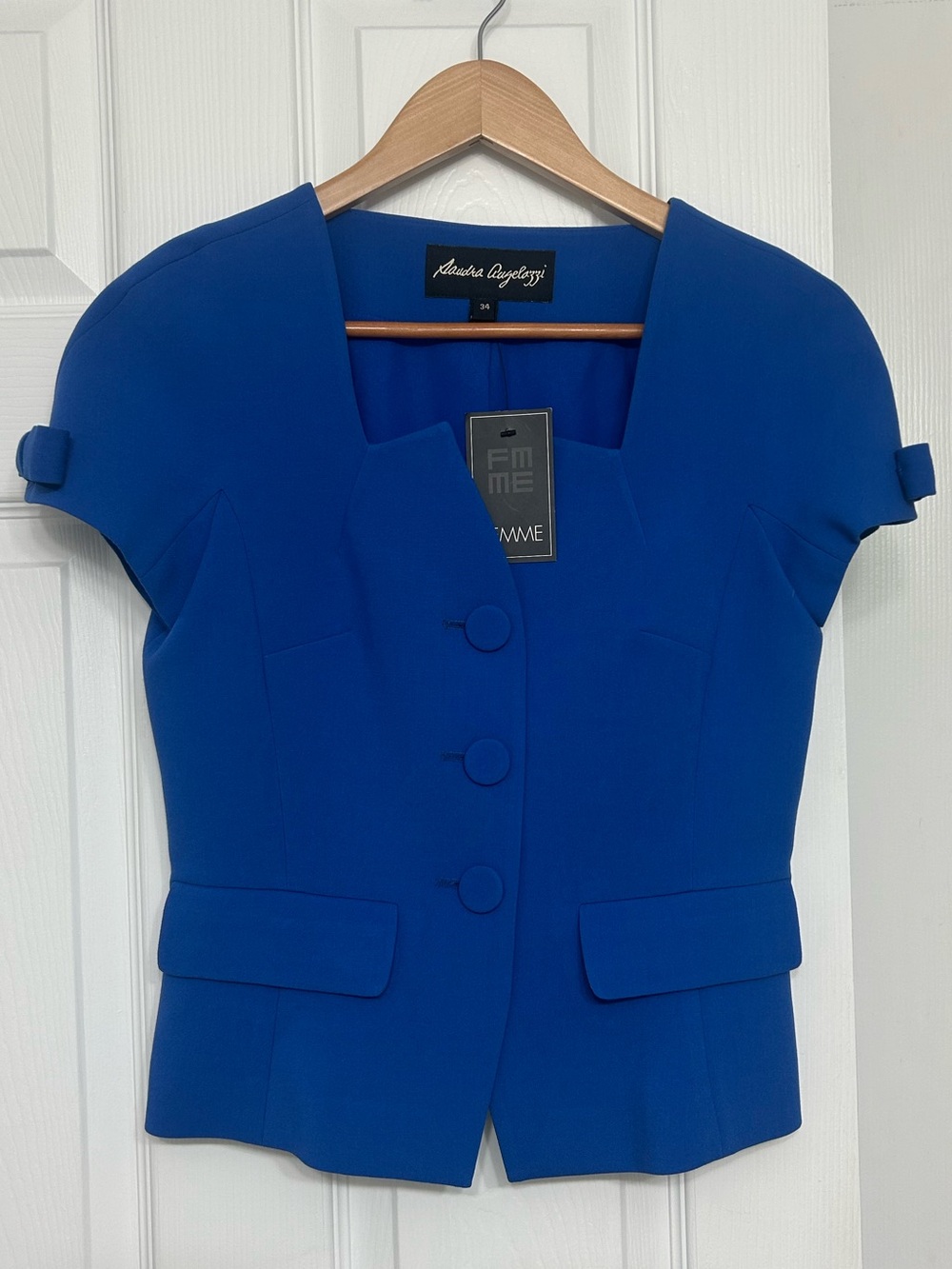 Sandra Angelozzi Cobalt Blue Structured Short Sleeve Blazer | Size 34 XS